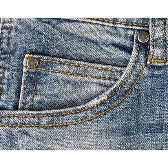 EVIDNT Anthropologie Sz26 Tate Skinny Distressed BlueJeans 3” Slit Pant Cuff Cr6 - Picture 6 of 7